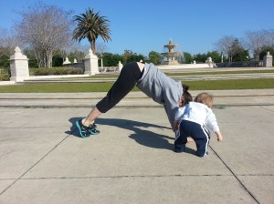 Sarah's son, Django, gives her some pointers on her inchworm technique.