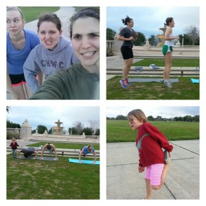 Sarah, Grace and Liz tackle boot camp at the park and even teach Sarah's daughter, Indy, how to get the most out of a hamstring stretch.